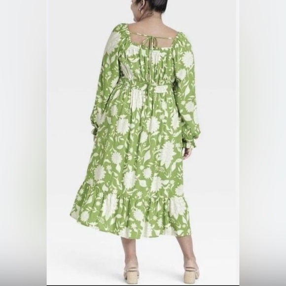 🌱🍃Ava & Viv Women Prairie Boho Green Floral Smock Maxi Dress Size X🌱🍃 - Picture 2 of 8